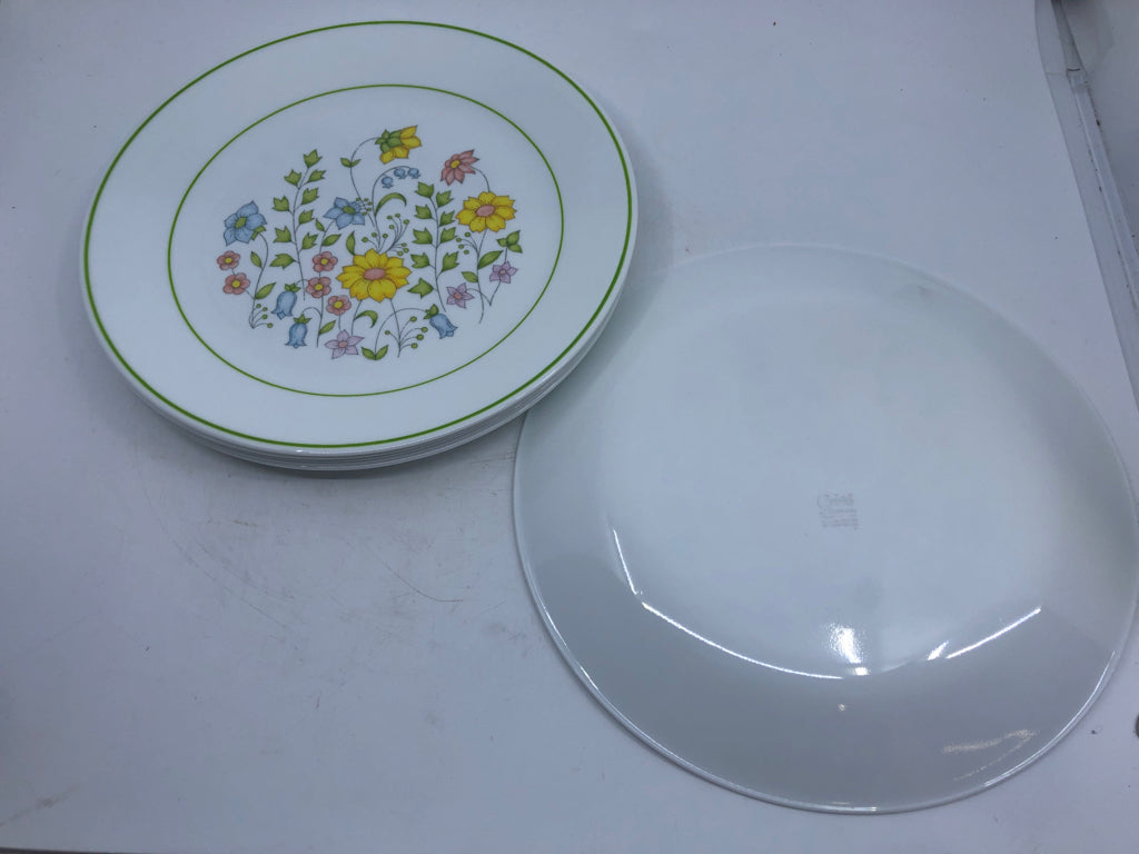 6 YELLOW FLORAL CORELLE DINNER PLATES.