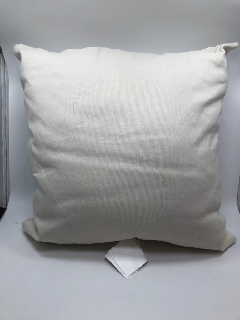 BLUE/WHITE STITCHED FABRIC PILLOW.