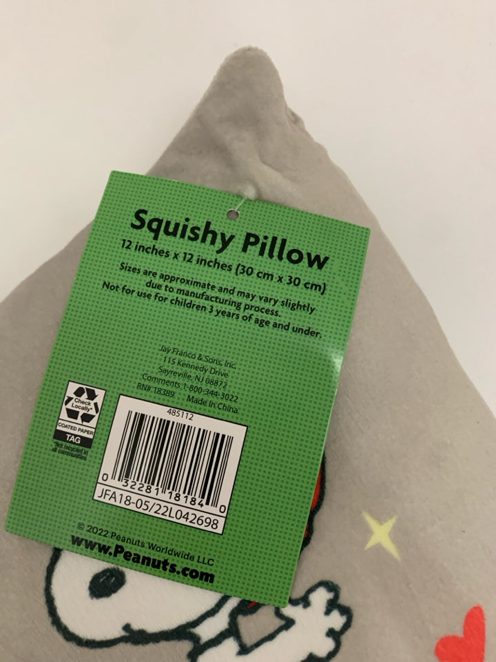 NEW GREY HAPPY HOLIDAYS SNOOPY PILLOW.