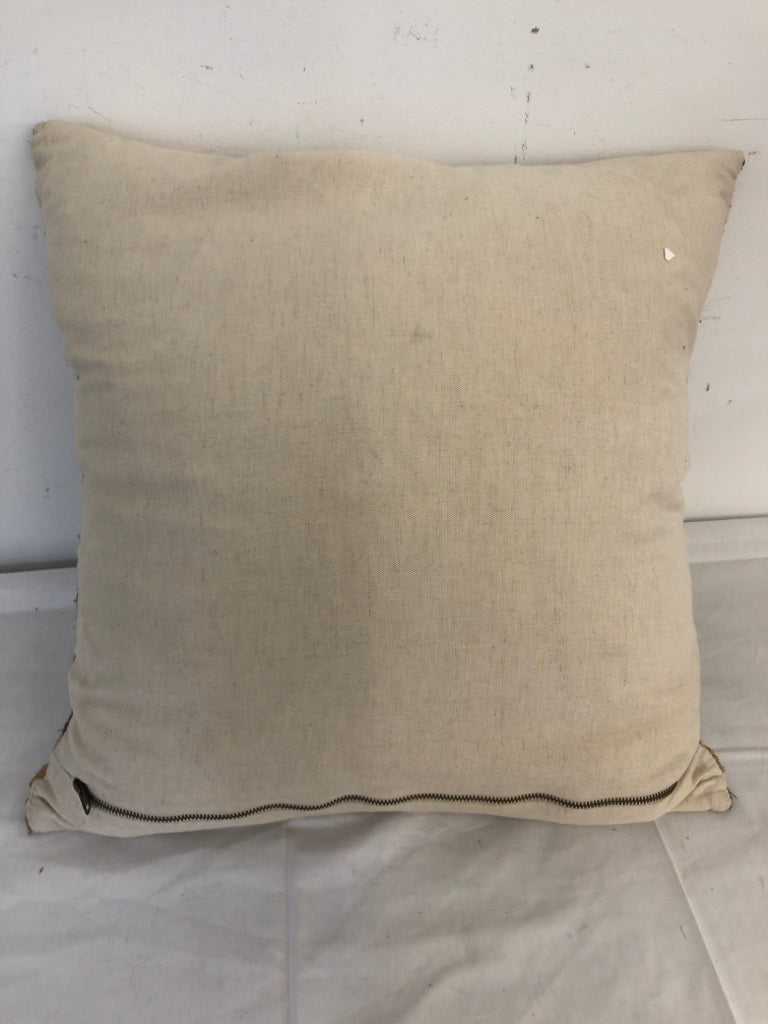 BROWN BLUE PATTERN SQUARE PILLOW.