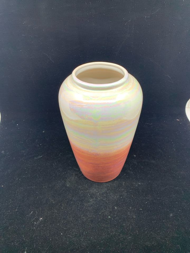 WHITE PINK OMBRE IRIDESCENT VASE- WEST GERMANY.