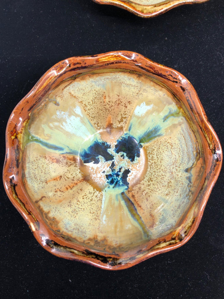 4 POTTERY BROWN DRIP GEMBROOK POTTERY BOWLS.