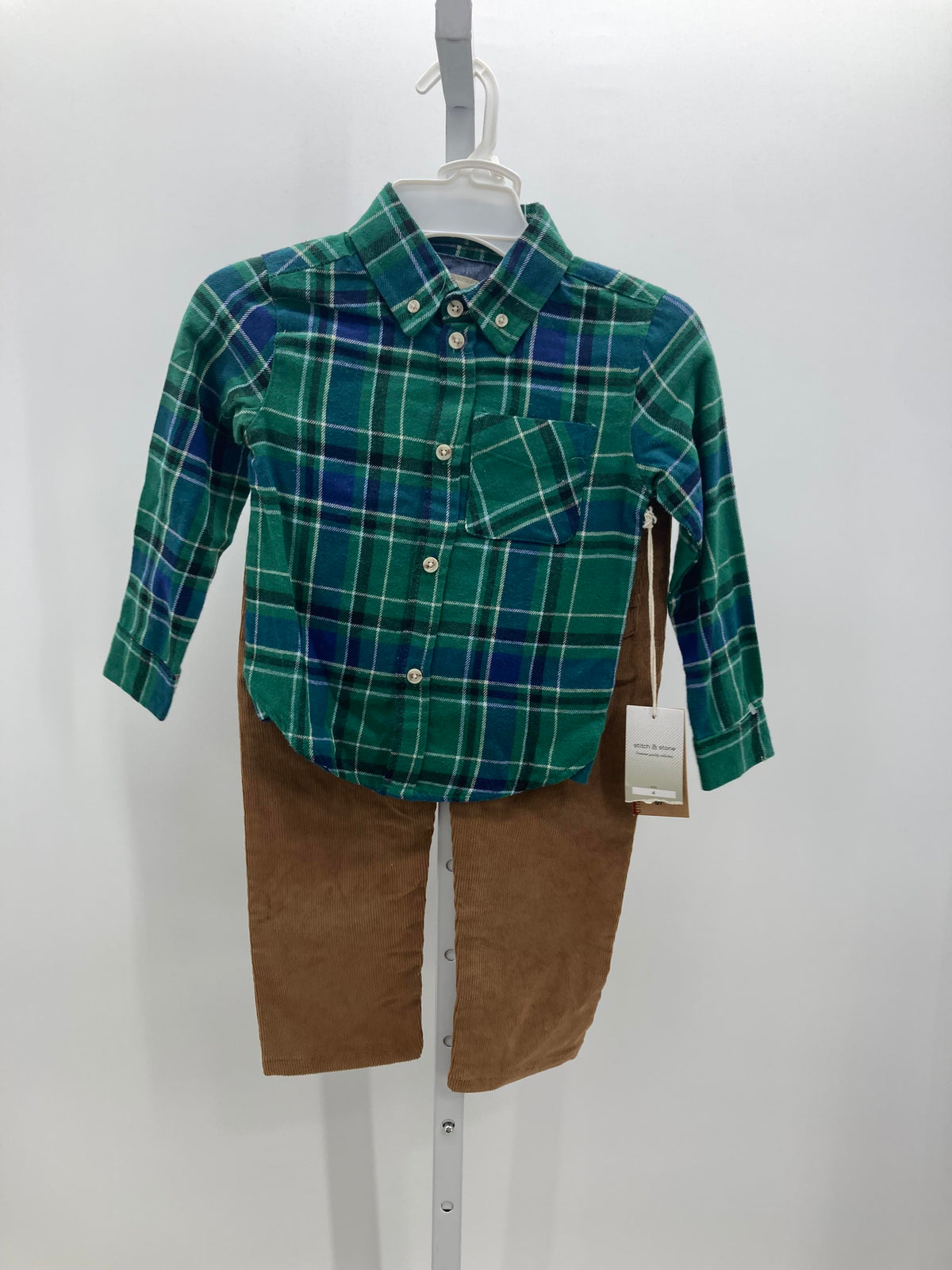 NEW BLUE PLAID SHIRT AND CORDUROY PANTS.