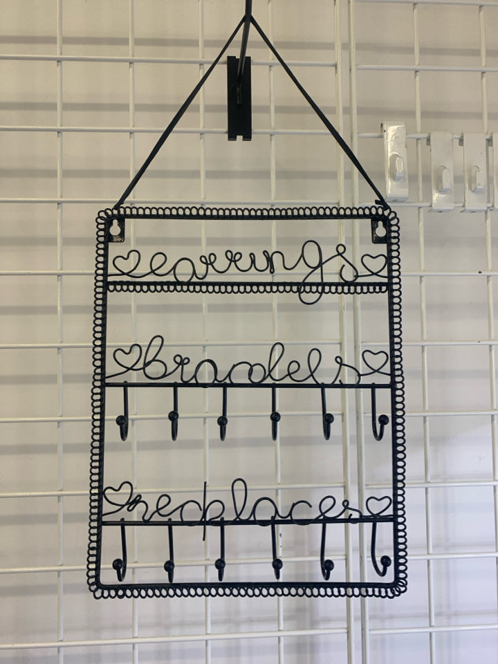 BLACK METAL HANGING JEWELRY ORGANIZER.