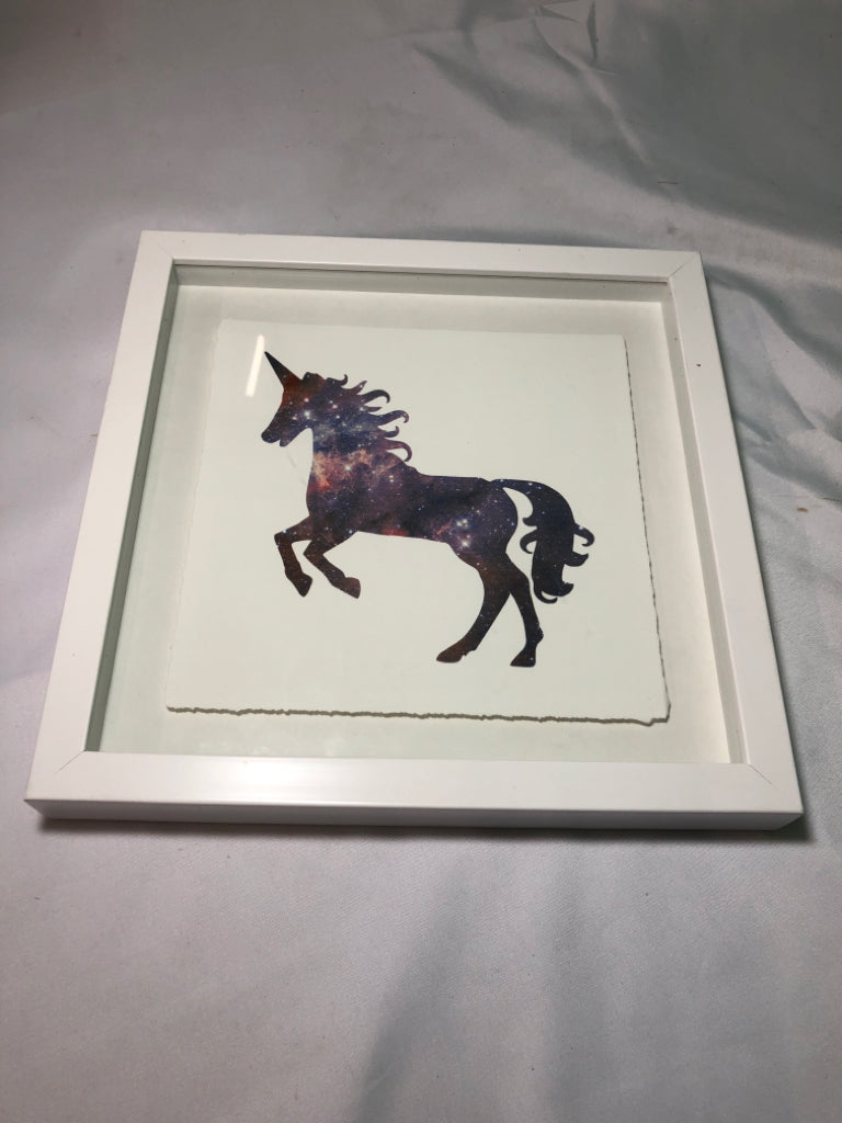 UNICORN WHITE SHADOW BOX WALL ART.