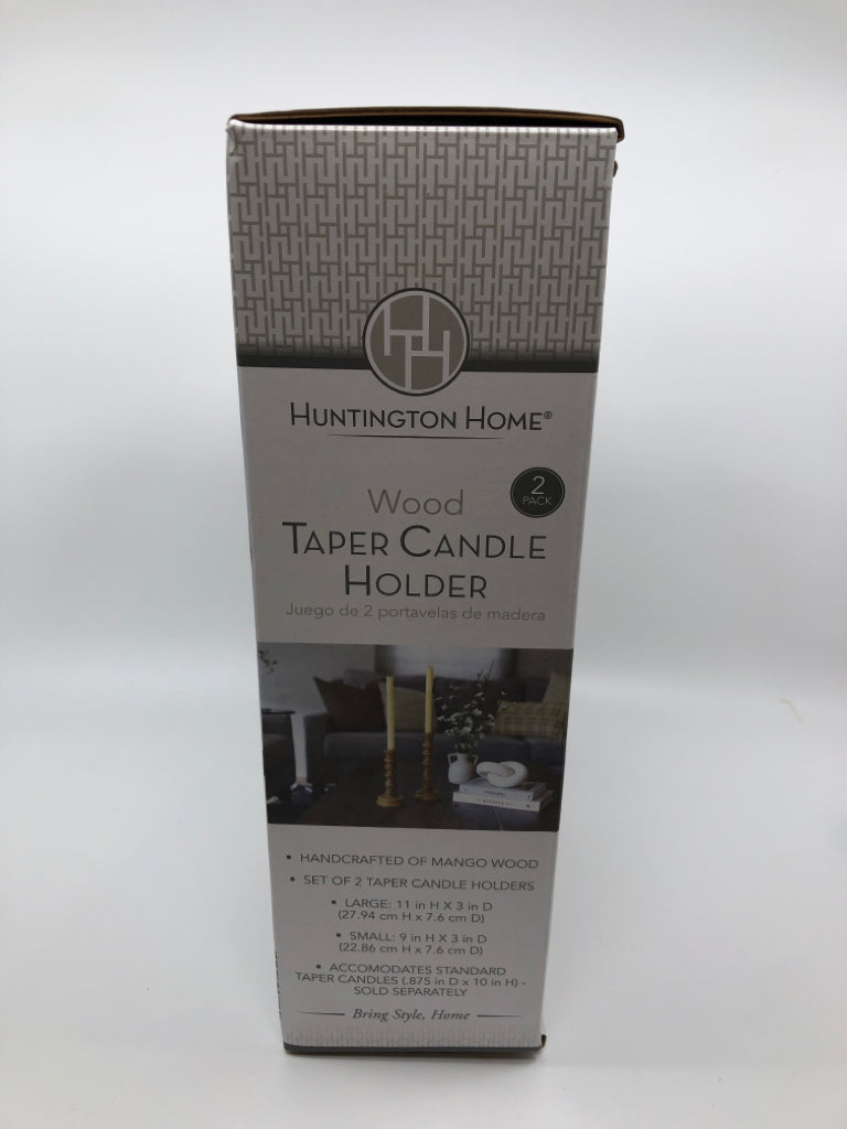 2 NIB WOOD TABLE CANDLE HOLDERS.