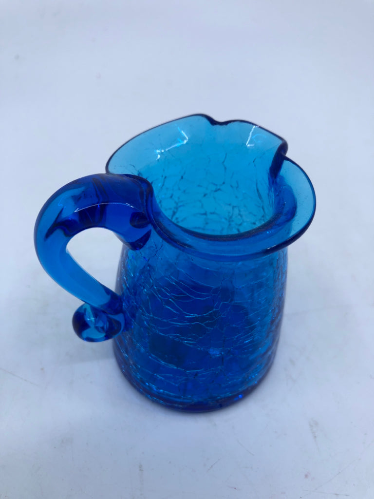 FLARED EDGE BLUE CRACKLE GLASS PITCHER.