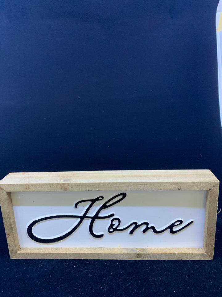 "HOME" WHITE SIGN IN WOOD FRAME.