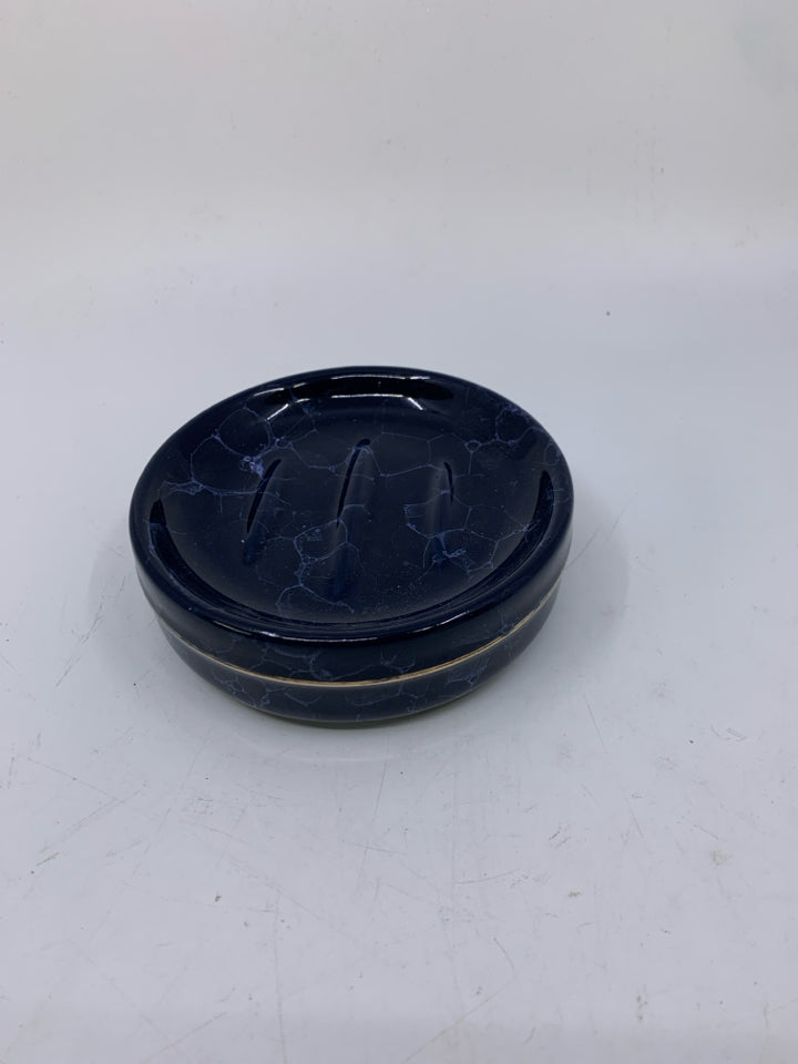 NAVY MARBLE LOOK CERAMIC SOAP DISH.