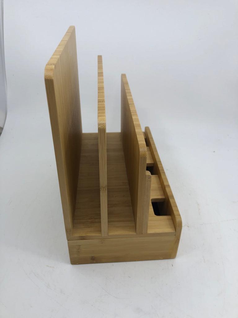 BLONDE WOOD MAIL FILE W/ PHONE STORAGE.