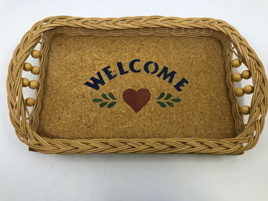 CORK/WICKER WELCOME TRAY.