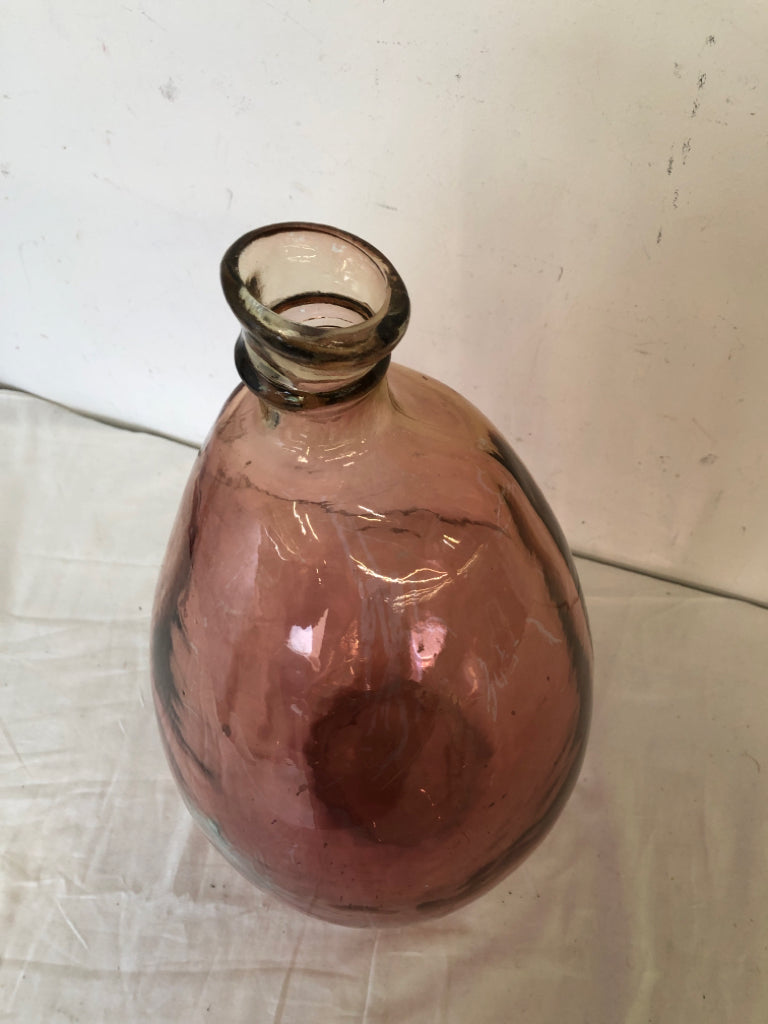 LARGE PINK SKINNY NECK FLOOR VASE.