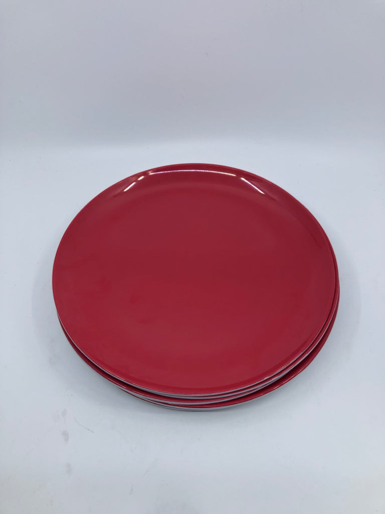 6 HOT PINK MELAMINE DINNER PLATES.