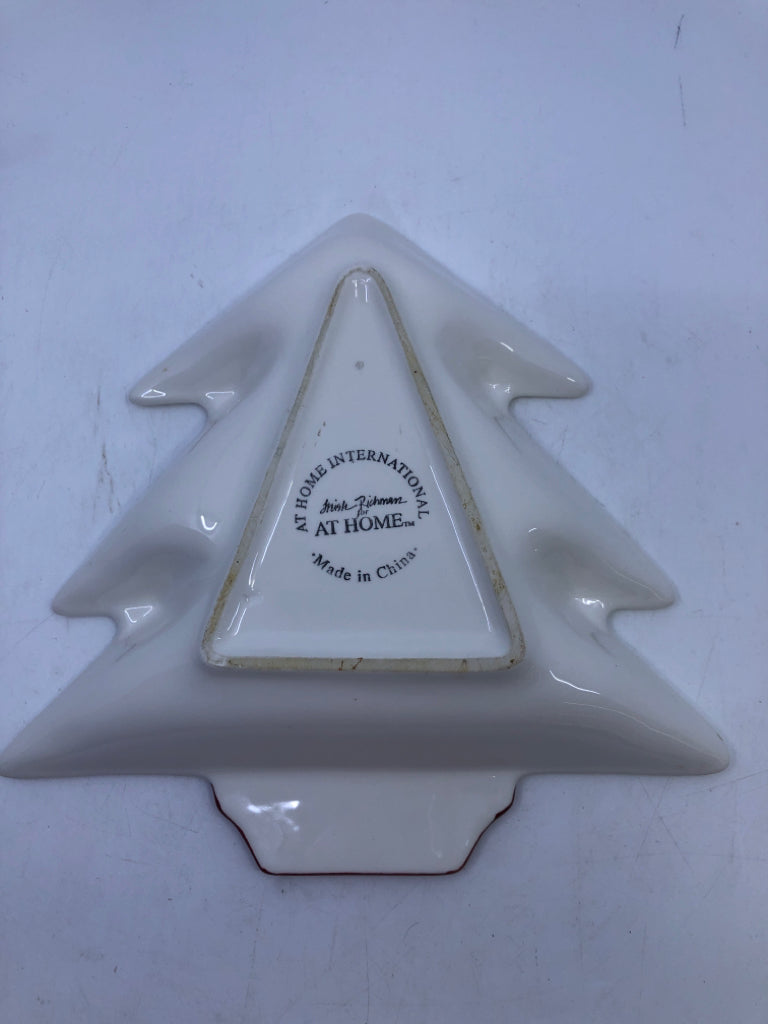 CHRISTMAS TREE SHAPED CERAMIC BOWL W/ REINDEER.