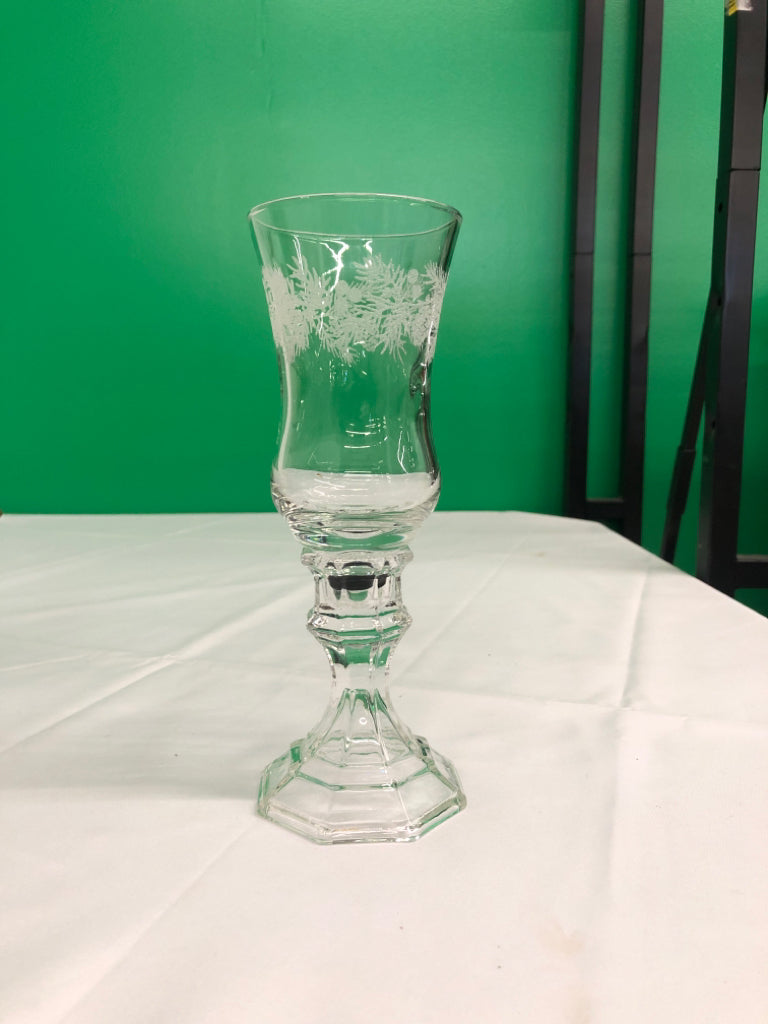 2 PC ETCHED GLASS CANDLE HOLDER.