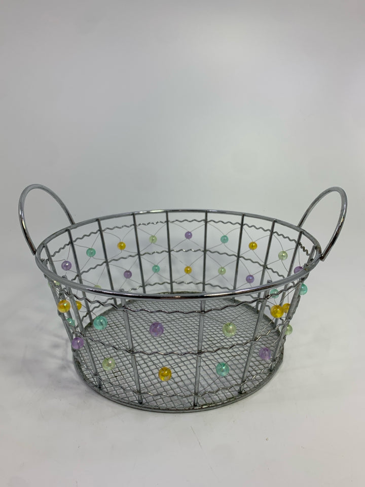 COLORFUL BEAD SILVER WIRE ROUND BASKET.