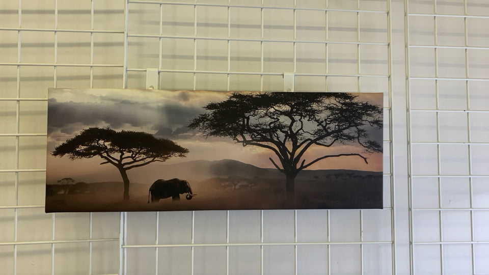 RECTANGLE ELEPHANT SILHOUETTE CANVAS WALL ART.