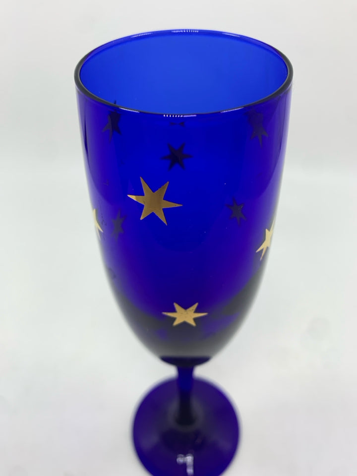 4 STAR-DETAILED COBALT BLUE CHAMPAGNE FLUTES.