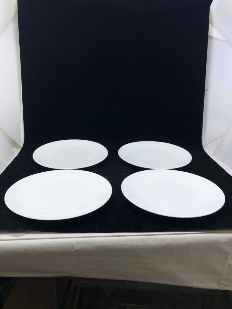 4 WHITE MIKASA LUNCH PLATES.