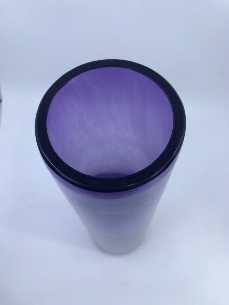 TALL,HEAVY CYLINDER PURPLE VASE.