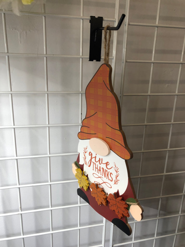 GIVE THANKS GNOME WALL HANGING.