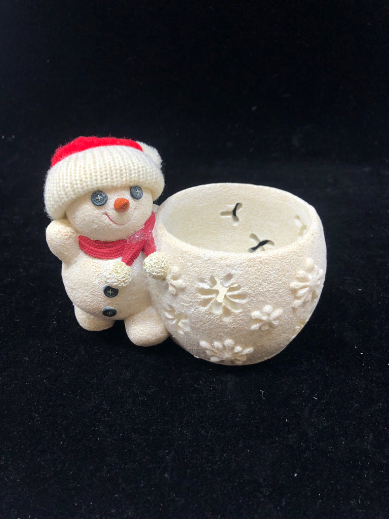 SPARKLE RESIN SNOWMAN W/ PIERCED SNOWFLAKES TEA LIGHT HOLDER DEPARTMENT 56.