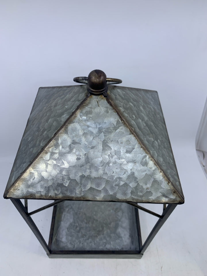GALVANIZED OPEN FACES LANTERN W/ PLASTIC INSERT.