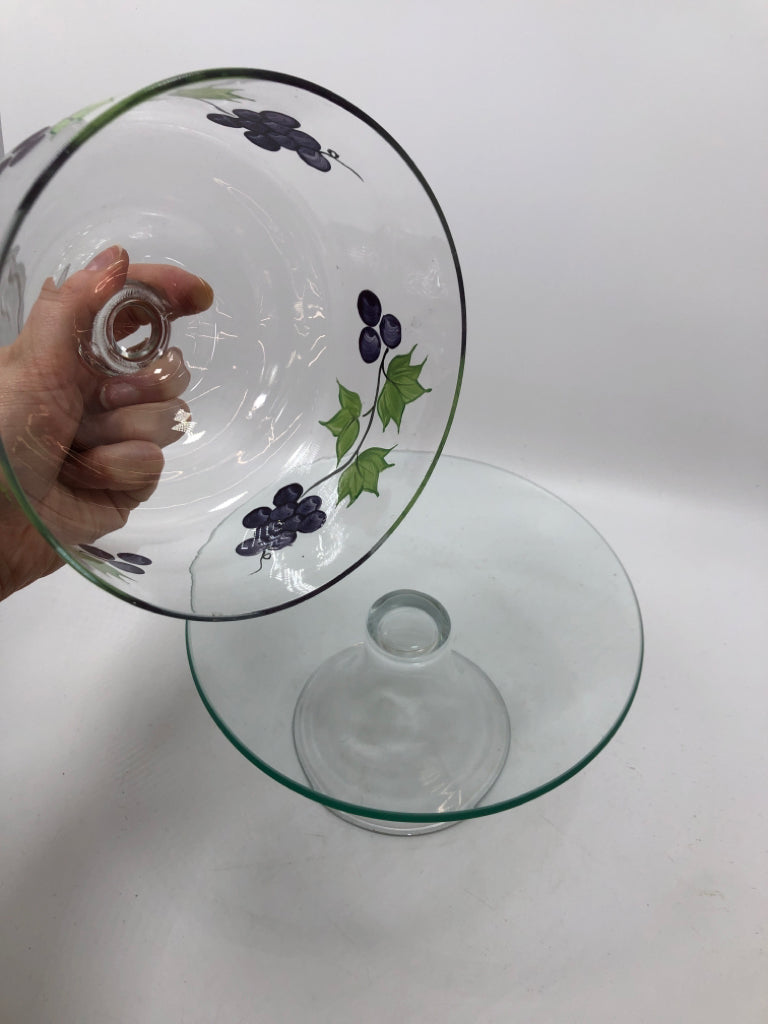 CLEAR GLASS DESSERT DOME W/PAINTED GRAPES.