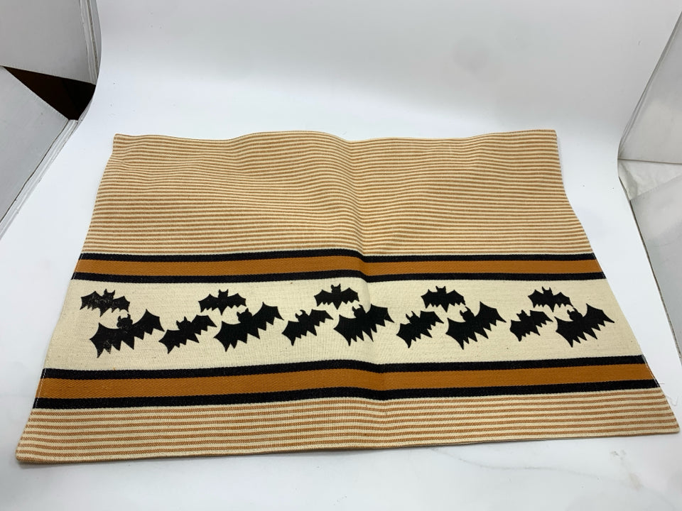4 ORANGE/WHITE STRIPE BLACK BAT CLOTH PLACEMATS.