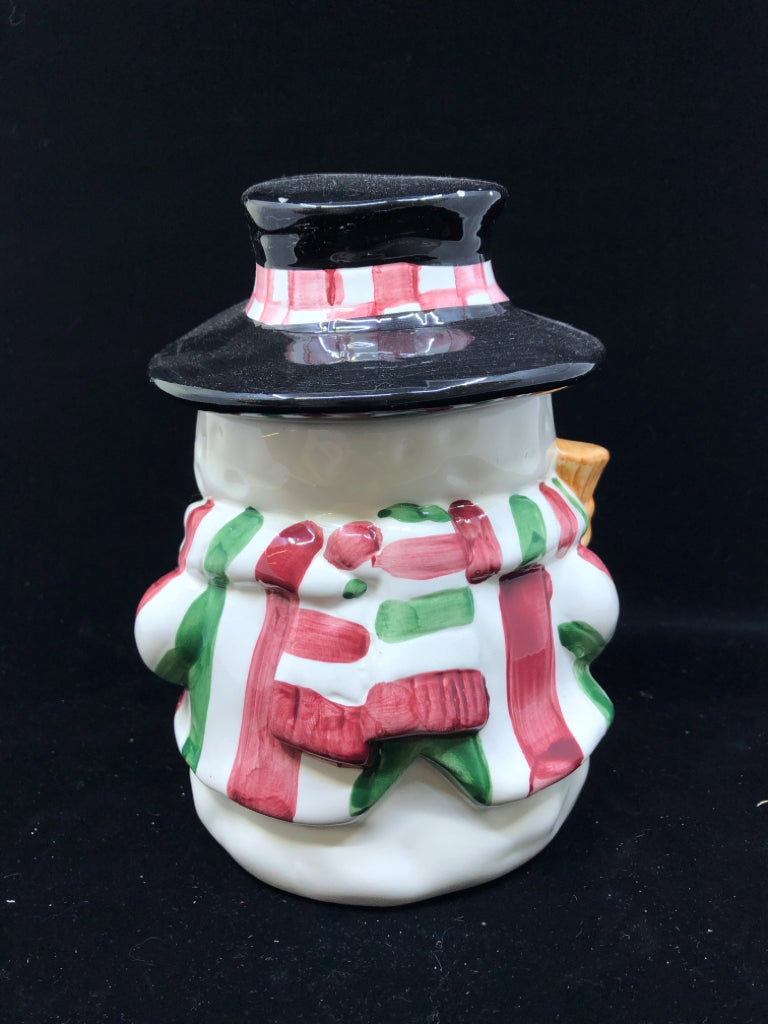 2 PC CERAMIC SNOWMAN COOKIE JAR.