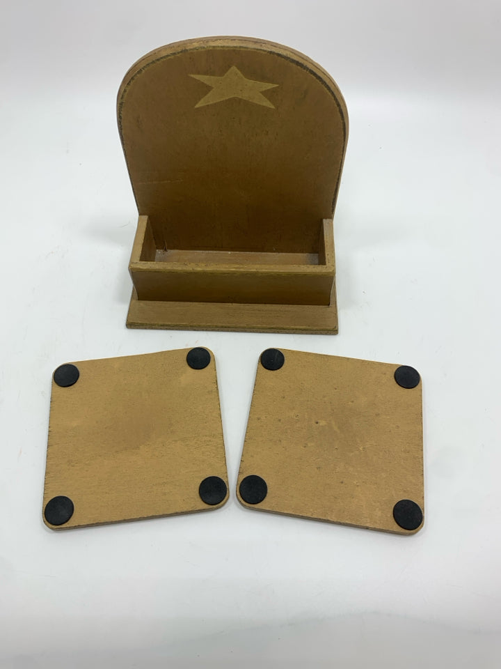 5PC PRIMITIVE COASTERS IN HOLDER.