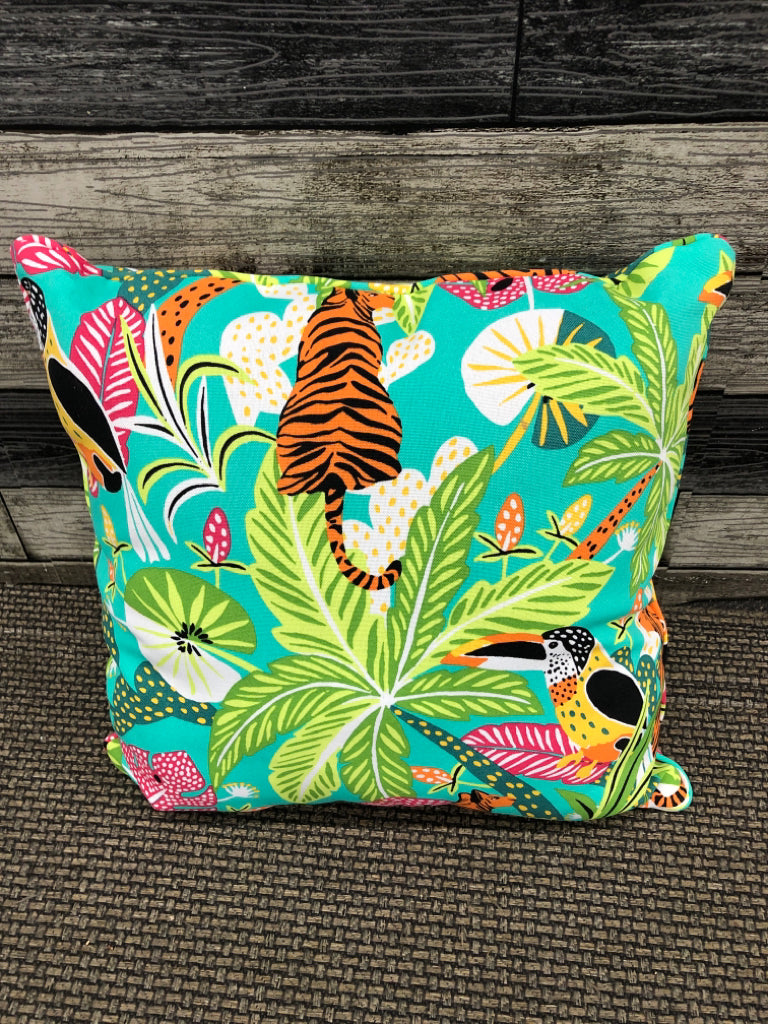 COLORFUL TIGER & PALM TREE PILLOW.