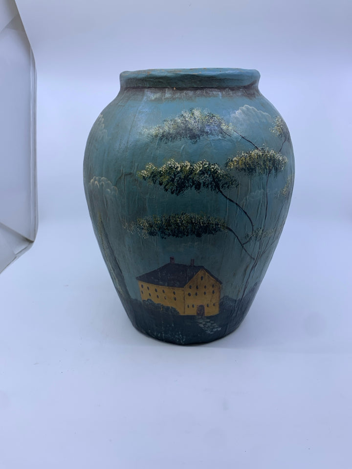 LARGE PAINTED COLONIAL BARN & HOUSE VASE.