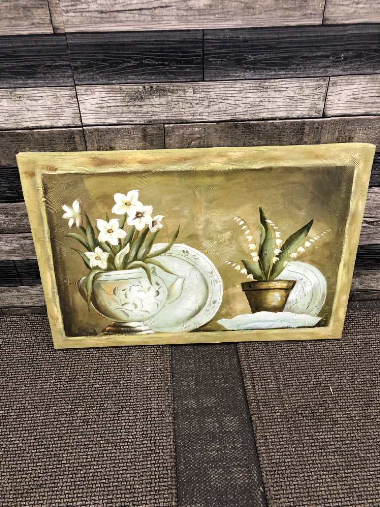 POTTED PLANTS CANVAS PAINTED WALL ART.