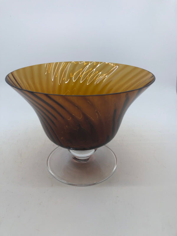 AMBER GLASS FOOTED DISH.