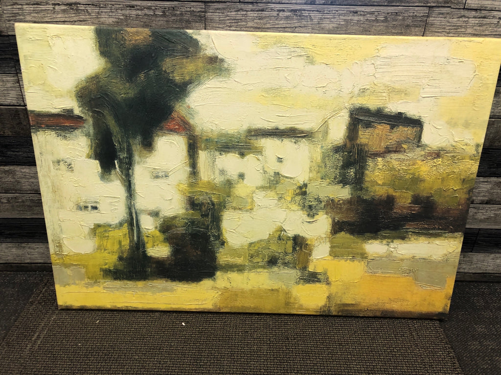 TEXTURED ABSTRACT YELLOW LANDSCAPE CANVAS.