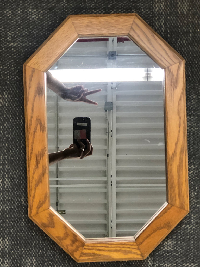 WALL MIRROR W/WOOD BORDER.