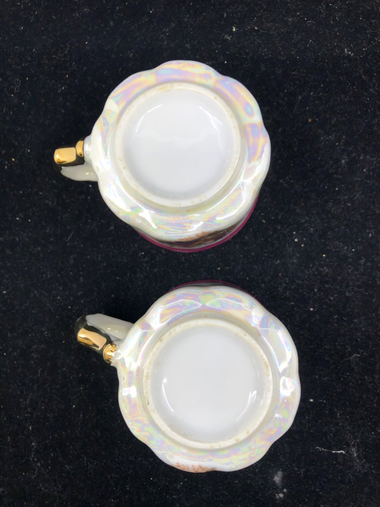 2 VTG SMALL TEA CUPS W/VICTORIAN COUPLE.