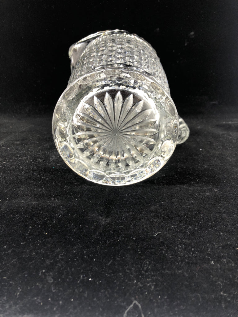 LARGE CLEAR CUT GLASS PITCHER.