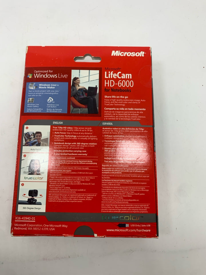 NIB MICROSOFT LIFECAM WEBCAM FOR NOTEBOOKS- HD-6000