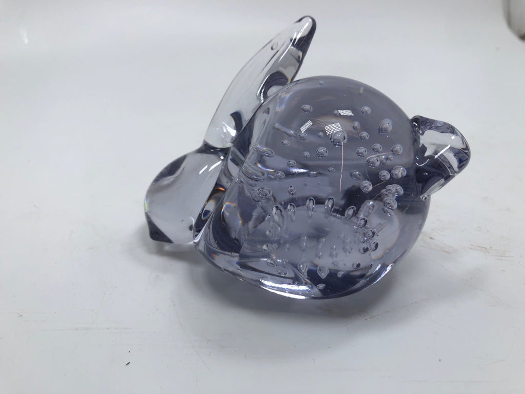 PURPLE TINTED GLASS BUNNY PAPERWEIGHT.