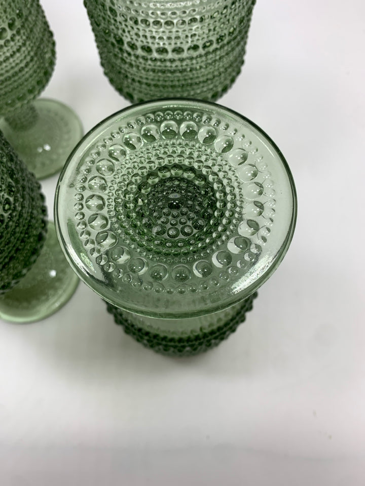 4PC EMBOSSED GREEN GOBLETS.