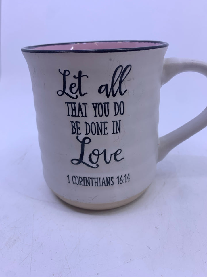 LET ALL -RIBBED MUG W PINK.