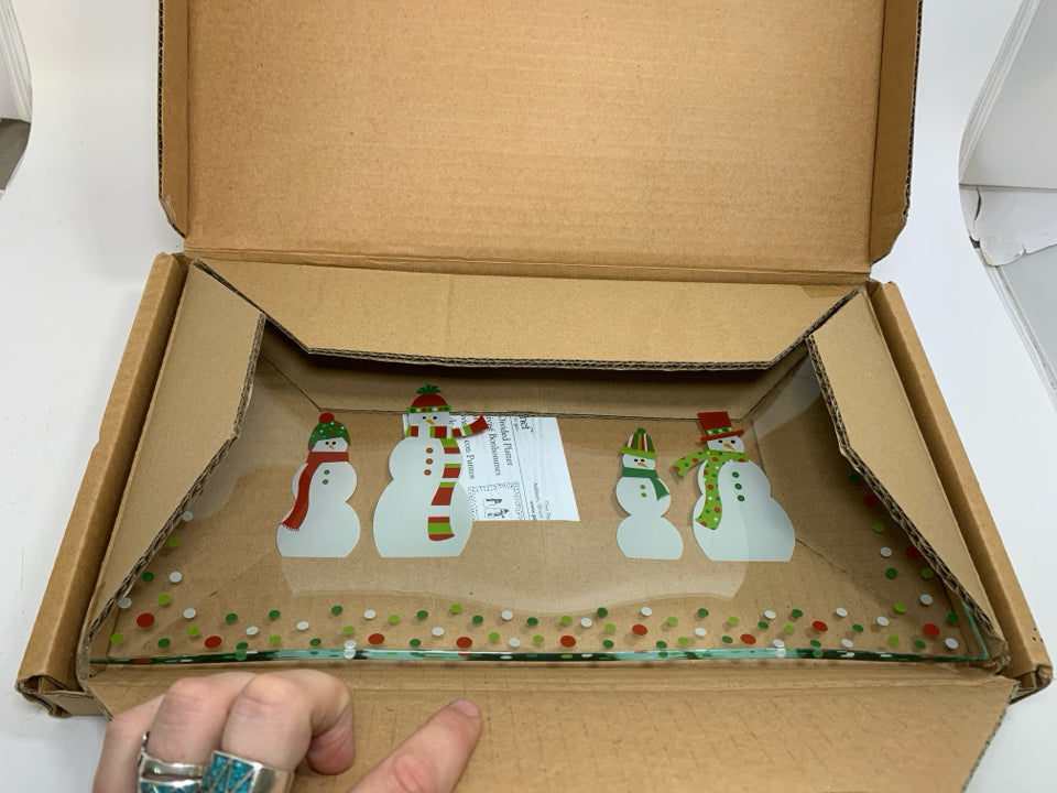 NIB SNOWMEN DOTS DIVIDED PLATTER.