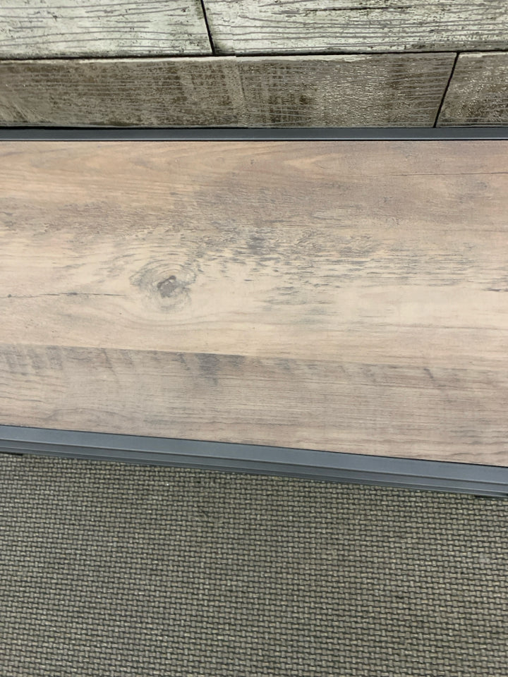 MODERN INDUSTRIAL SHOE-RACK W/GRAY WOOD & 2 SHELVES.