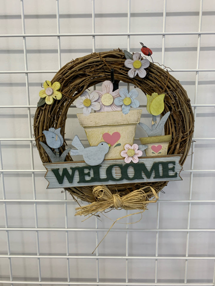"WELCOME" SPRING TWIG WREATH.