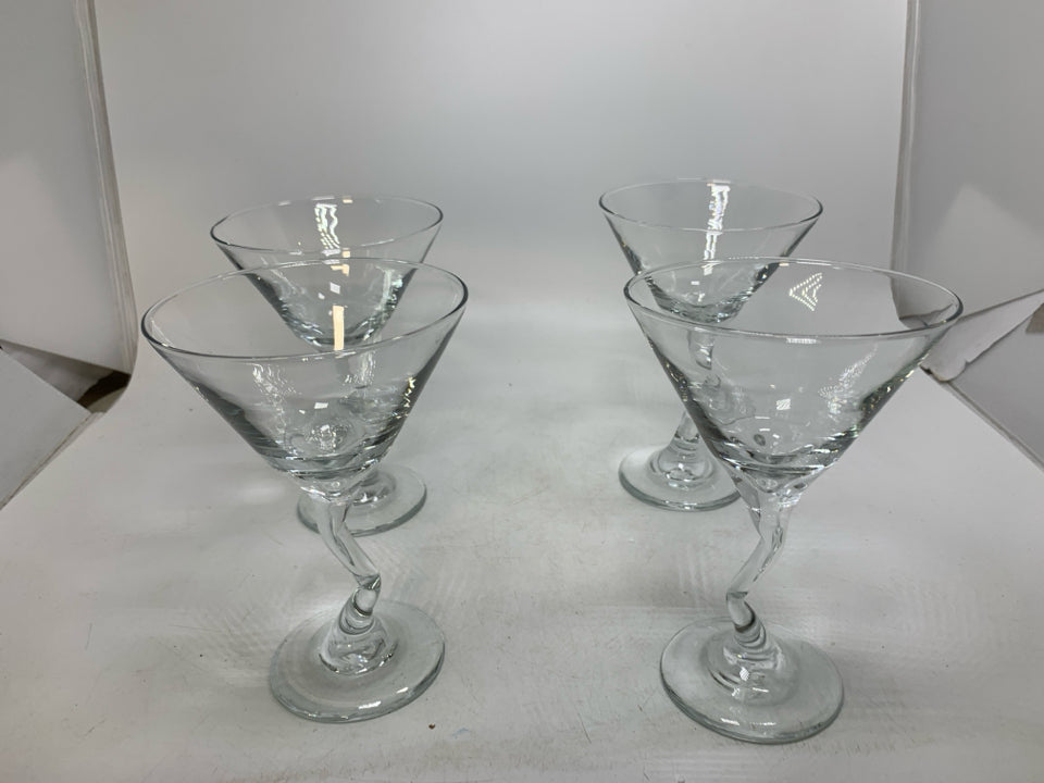 4 ZIGZAG STEM MARTINI GLASSES.