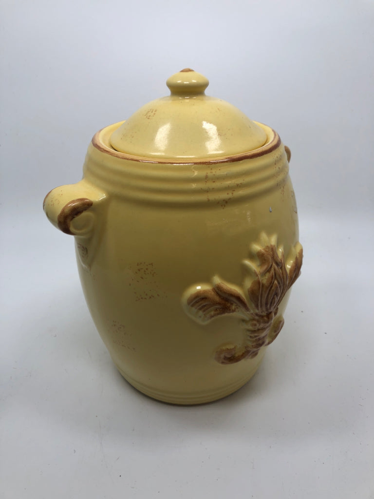 YELLOW W/RED DISTRESS JAR W/LID.