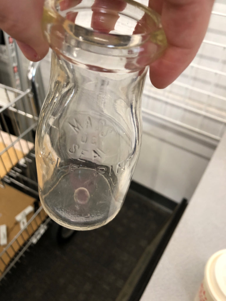 VTG MINI GLASS MILK HALF PINT BOTTLE.