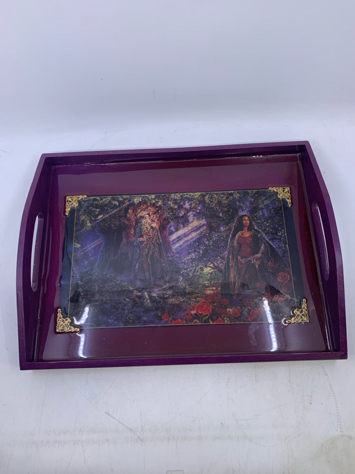 PURPLE TRAY W/ RESIN INSIDE WOMAN IN THE WOODS.